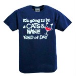 Cats And Wine Kind Of Day T-Shirt Navy