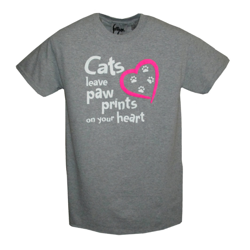Cats Leave Pawprints On Your Heart T-Shirt Grey