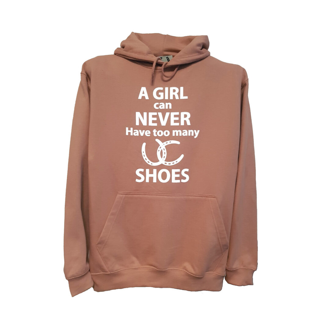 Never Too Many Shoes Horse Hoodie Dusky Pink