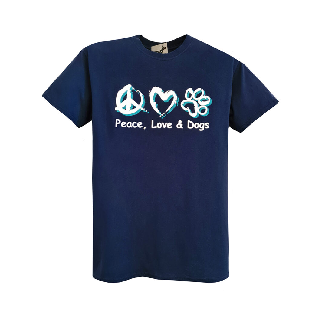 Peace Love And Dogs T-Shirt 2022 Navy Front