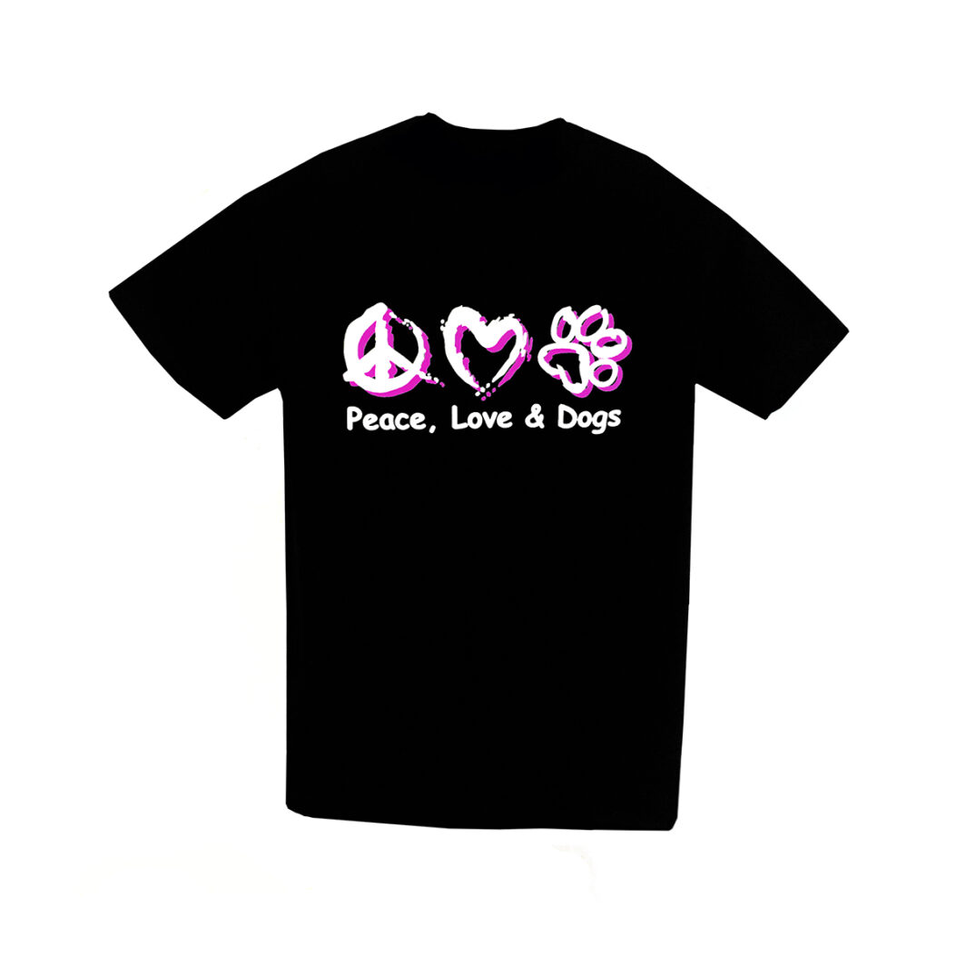 Peace Love And Dogs T-Shirt 2022 Black Front
