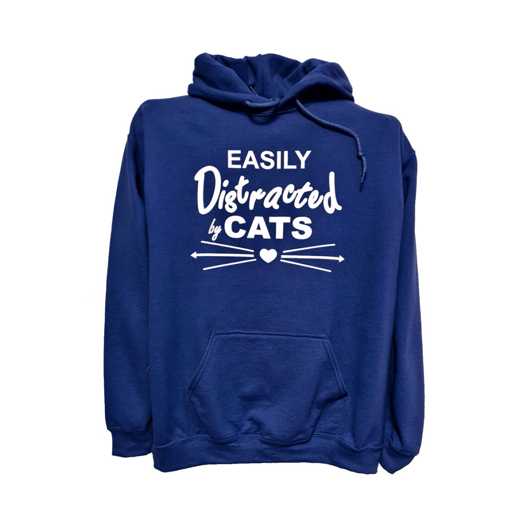 Easily Distracted By Cats Hoodie Indigo