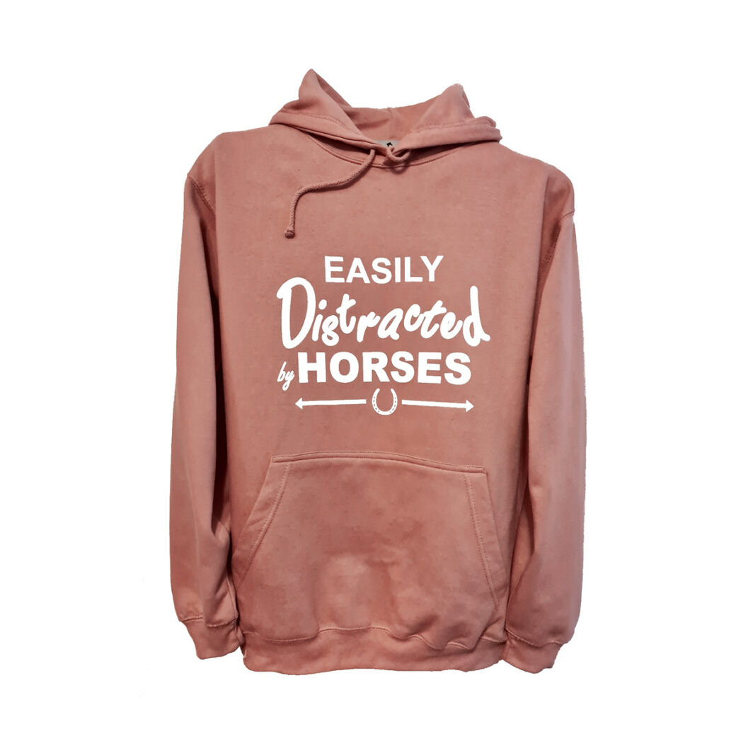 Easily Distracted By Horses Hoodie Dusky Pink
