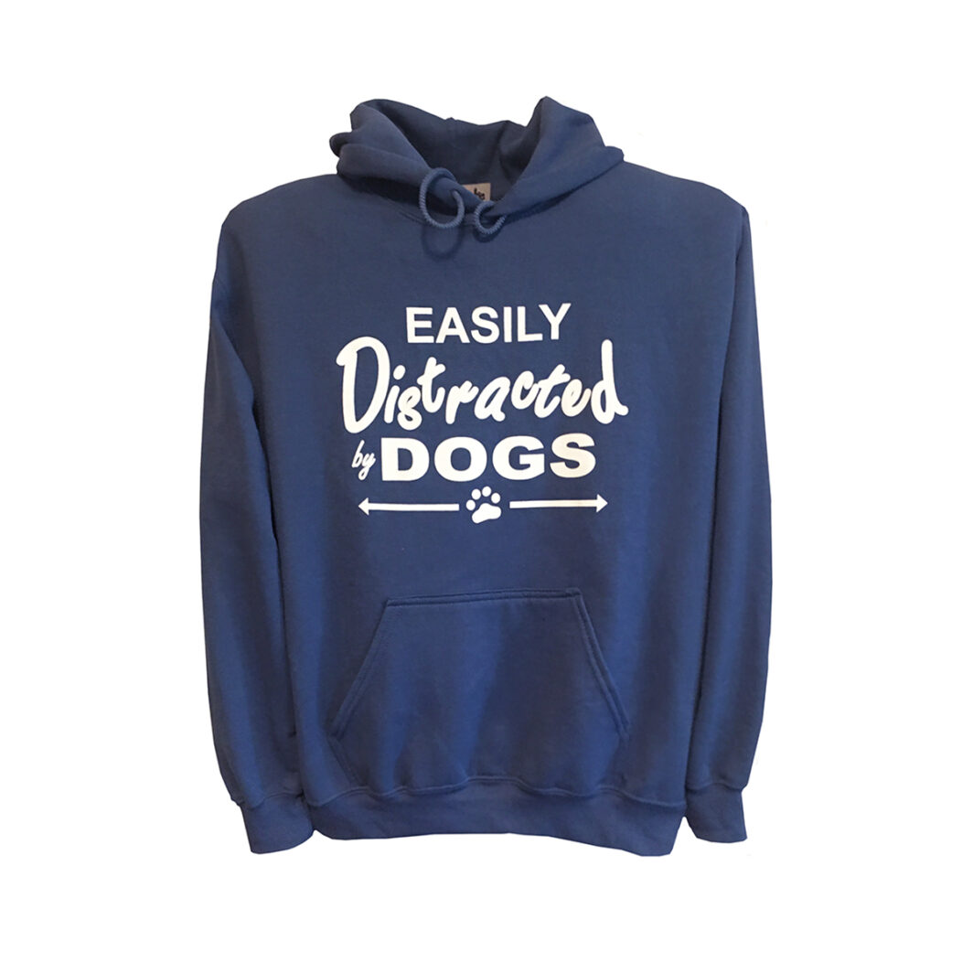 Easily Distracted By Dogs Hoodie Indigo Front
