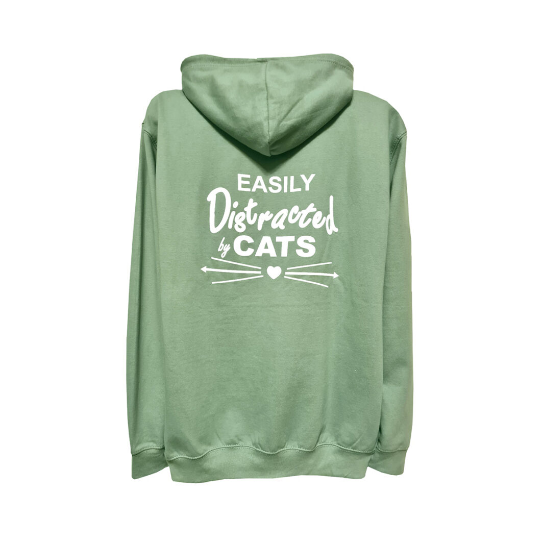 Easily Distracted By Cats Zip Hoodie Dusky Green