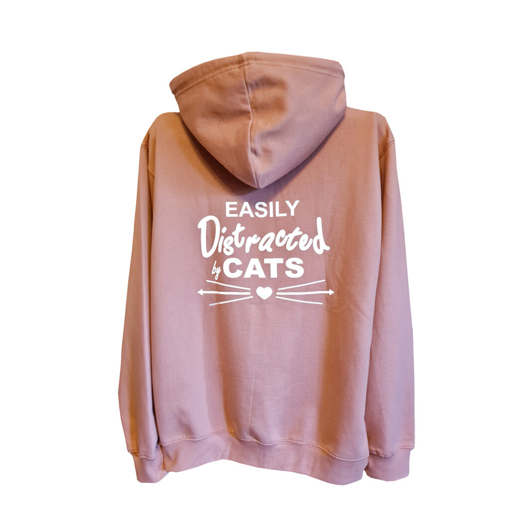 Easily Distracted By Cats Zip Hoodie Dusky Pink